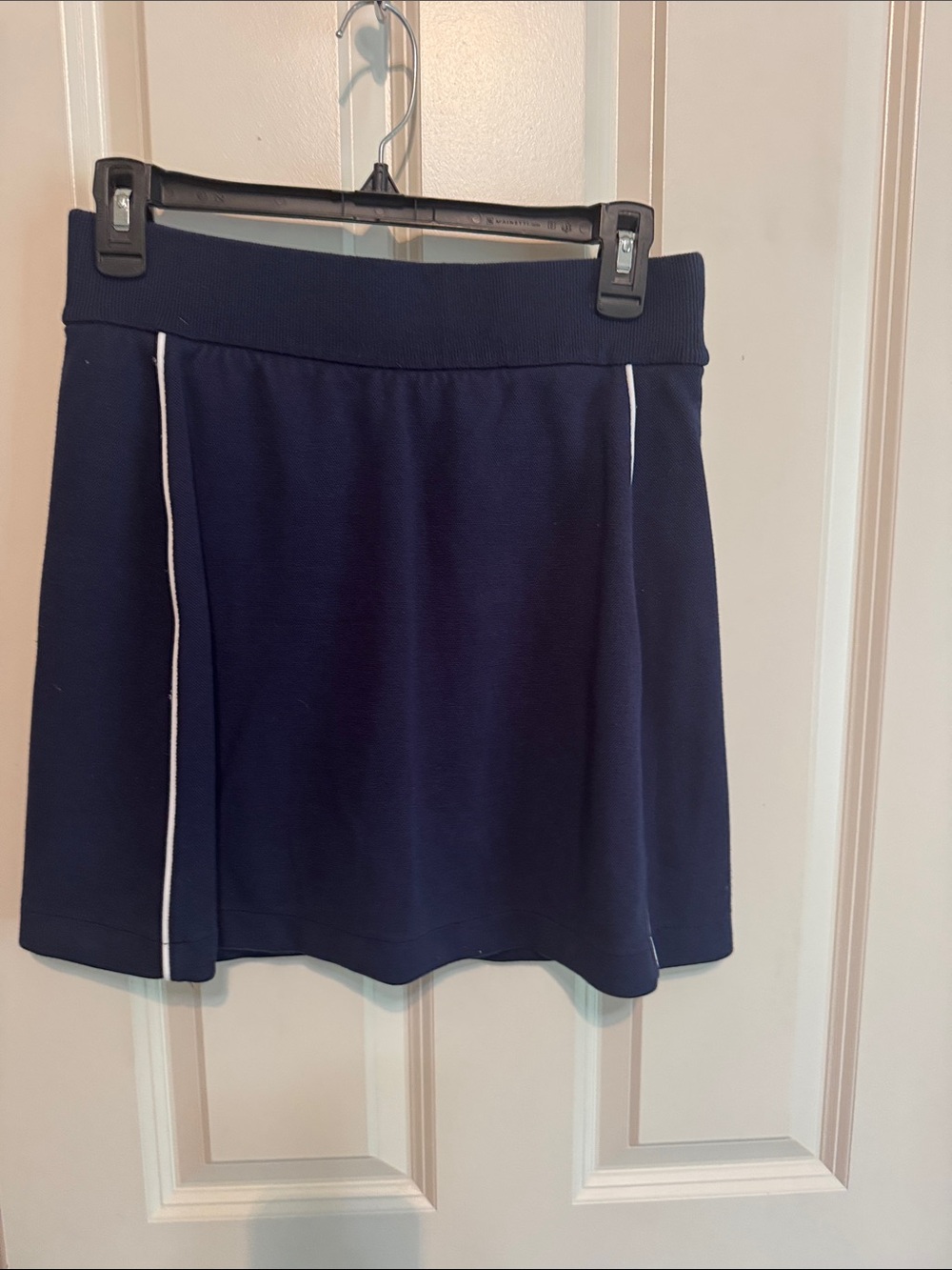 SPANX Navy A-Line Knit Skirt / Skort with White Piping